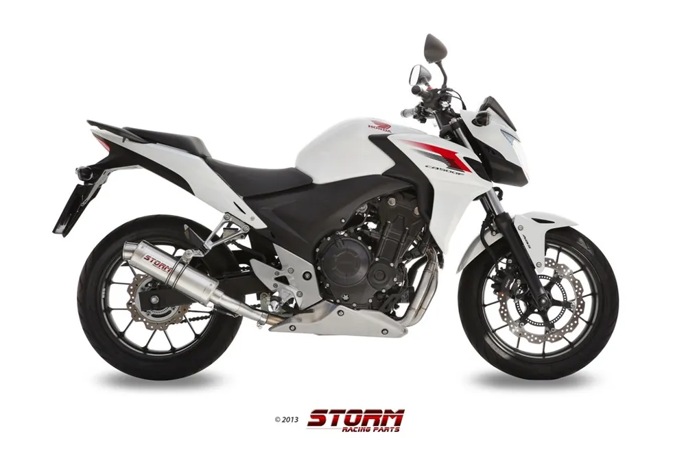 Auspuff Storm SLIP-ON GP Edelstahl mit ABE für Honda CB F CBR R X 500 ccm Bj. 2013 - 2016 Zertifiziert