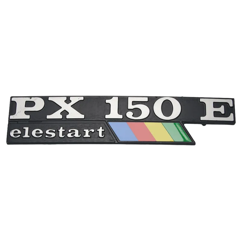 Emblem / Schriftzug " PX 150 E elestart " für Vespa PX 150 E - 2 Pins 135x33mm Lochabstand 105mm Finale Aktion