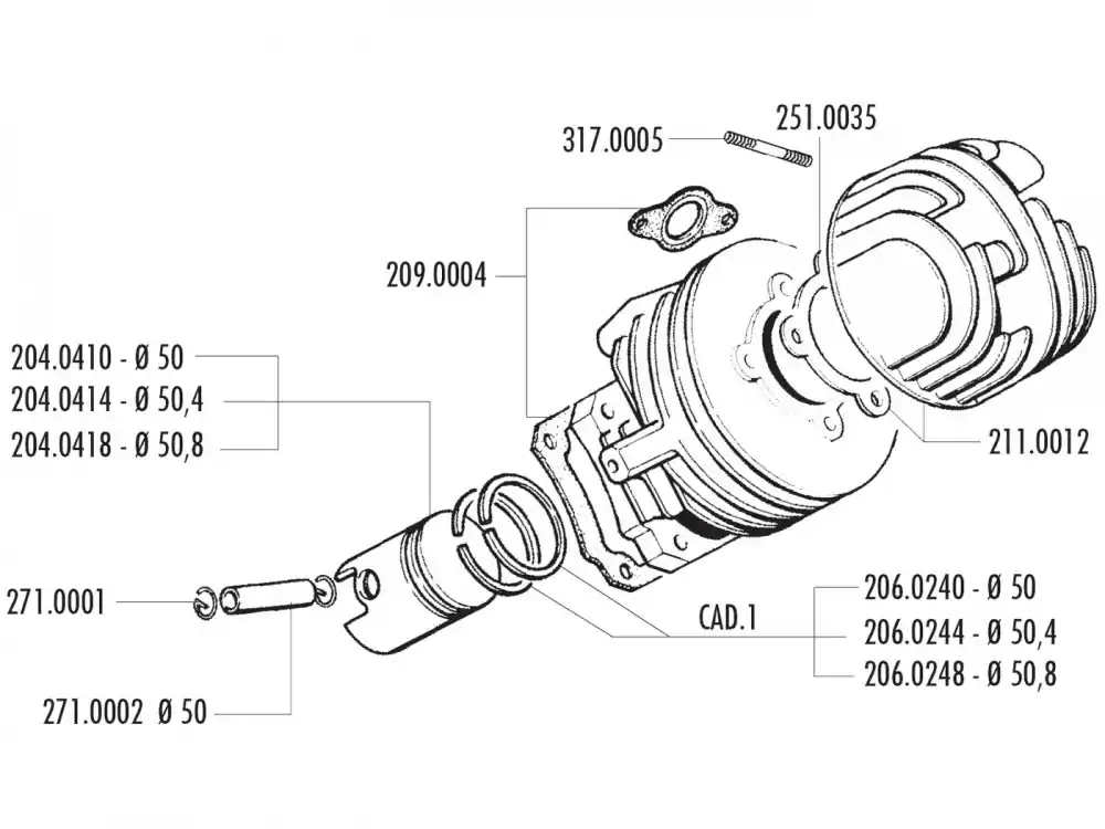 Zertifiziert Kolben Satz Polini 84ccm 50,4mm für Vespa PK 50, Special 50, XL 50