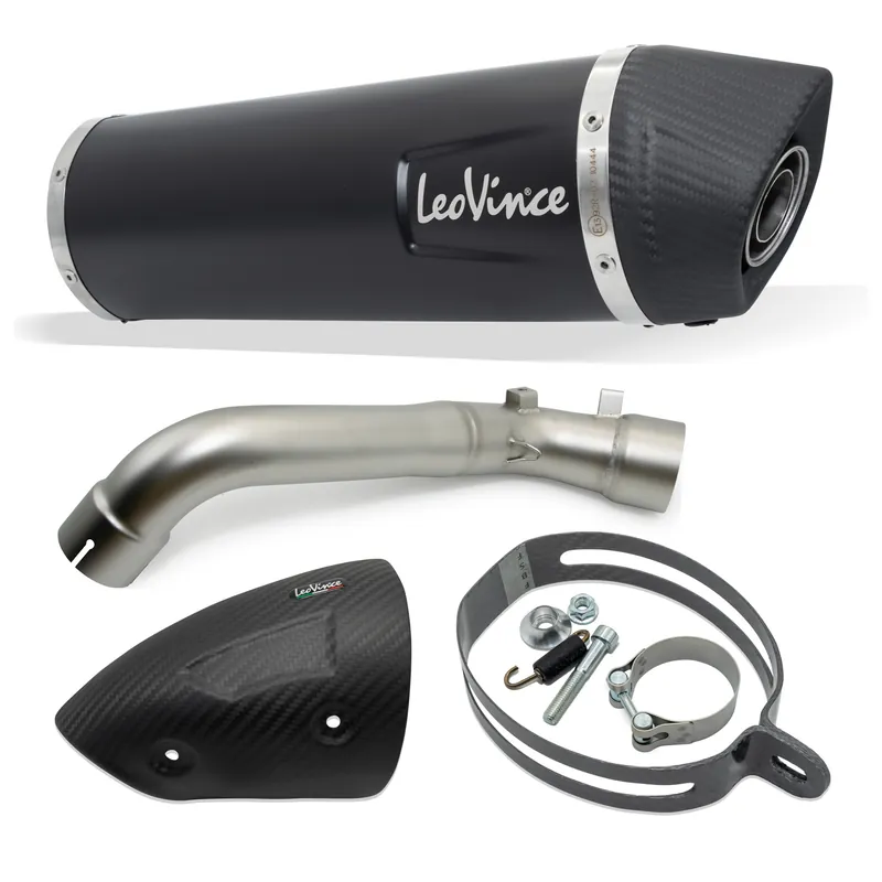 Jetzt Kaufen Endschalldämpfer LeoVince SLIP-ON LV ONE EVO Black Edition mit Zulassung, Edelstahl schwarz, Carbon Kappe & Hitzeschild für Moto Guzzi V85 TT