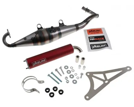 Auspuff YASUNI Scooter Z mit rotem Endschalldämpfer, kompatibel für Piaggio NRG, NTT, TPH, Zip, Gilera Runner, Stalker Roller Ersatz Optik Tuning Schneller Versand