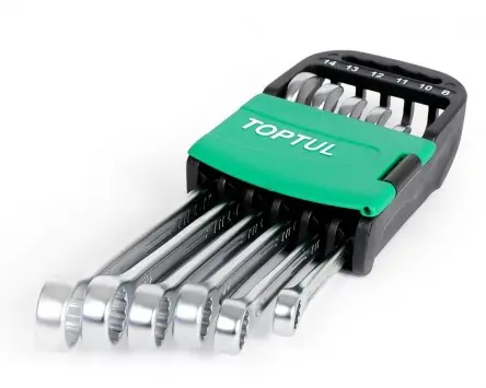 Jetzt Kaufen Schraubenschlüssel, 15 Grad Ring- Maulschlüssel Set TOPTUL Hi-Performance, 6-teilig- 8, 10, 11, 12, 13, 14mm Werkzeug kompatibel für Roller, Moped, Mo