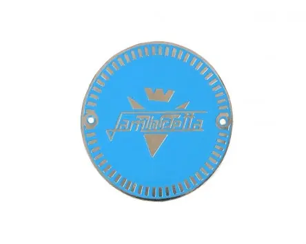 Direktkauf Schriftzug rund für Seitenhaubenverzierung VIGANO STYLE, blau, kompatibel für Lambretta LD 125 (ab Bj. 1956), LD 150 (ab Bj. 1954)