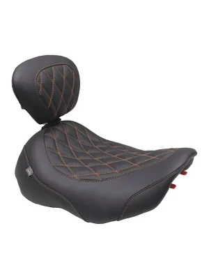 Mustang Solositz Wide Tripper orange Naht m. Lehne f. Harley Touring 23–26 Zertifiziert