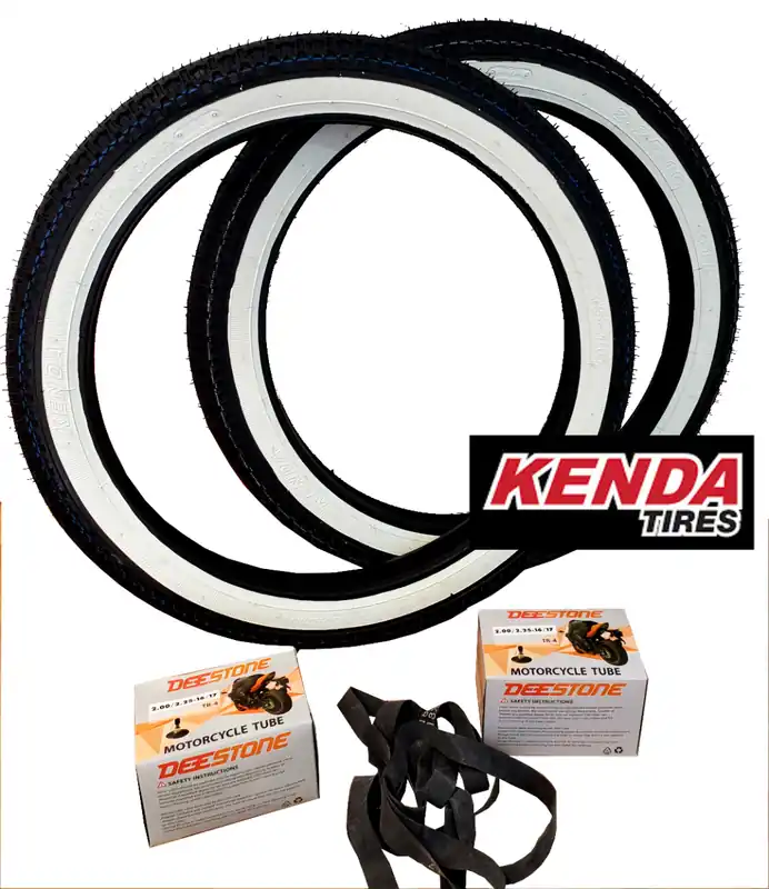 Reifen Set Weißwandreifen 2x Kenda K327 Semi 2,50x16 TT 41M komplett -OEM- Bestseller